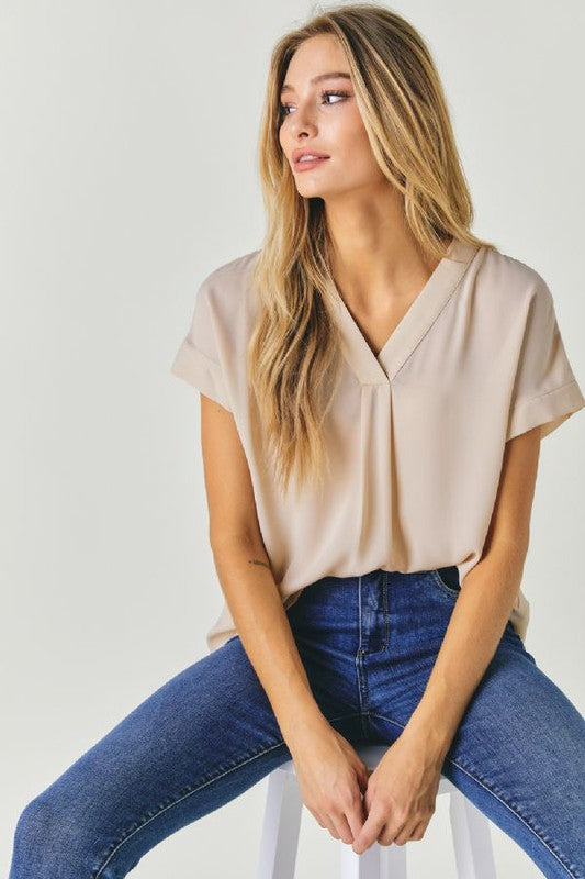 Davi & Dani V-Neck Dolman Sleeve Solid Basic Top