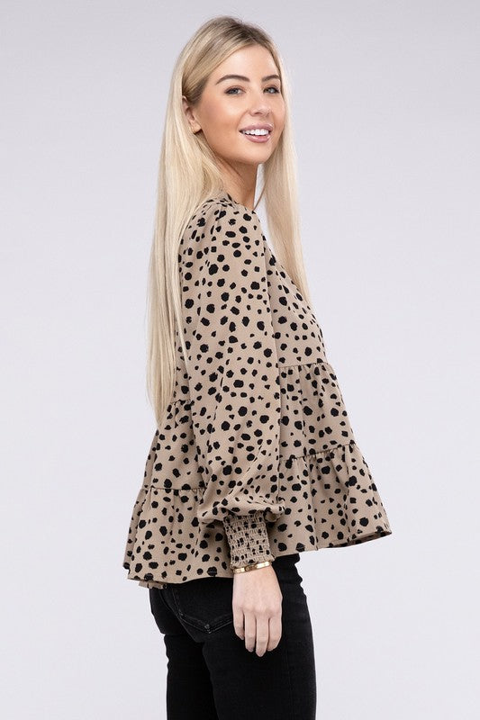 Nuvi Apparel Leopard Print Ruffle Hem Blouse