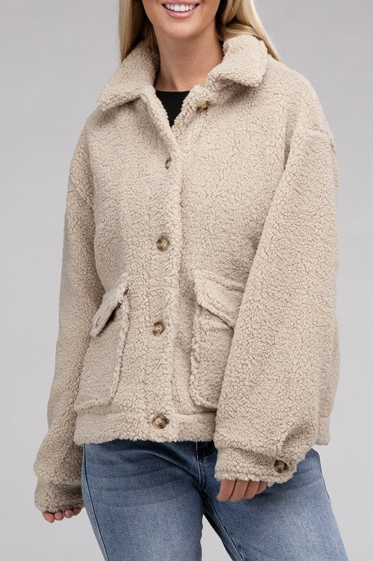 Ambiance Apparel Cozy Sherpa Button-Front Jacket