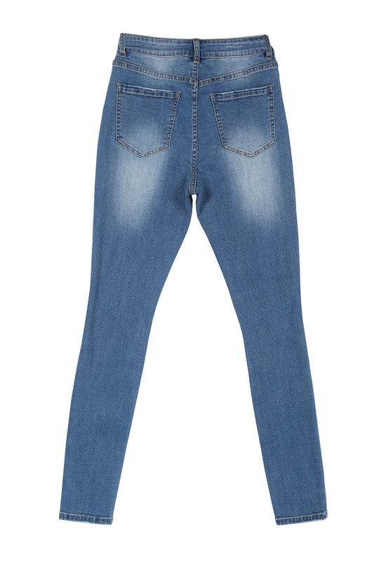 Load image into Gallery viewer, Lilou Dark wash distressed skinny jeans
