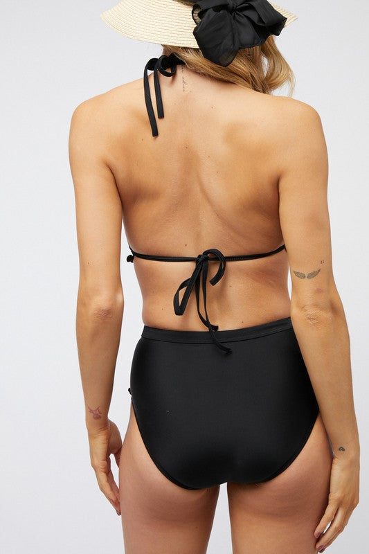 Load image into Gallery viewer, Davi &amp;amp; Dani Solid Bikini Set With Pompom
