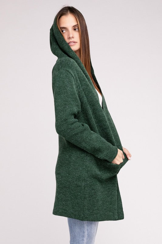 ZENANA Hooded Open Front Sweater Cardigan