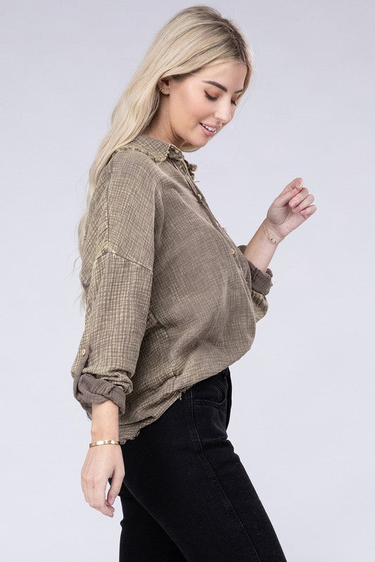 Load image into Gallery viewer, ZENANA Washed Double Gauze Button Down Shirt
