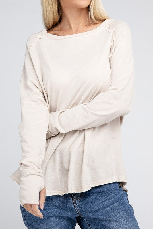 ZENANA Cotton Raglan Sleeve Thumbhole Top