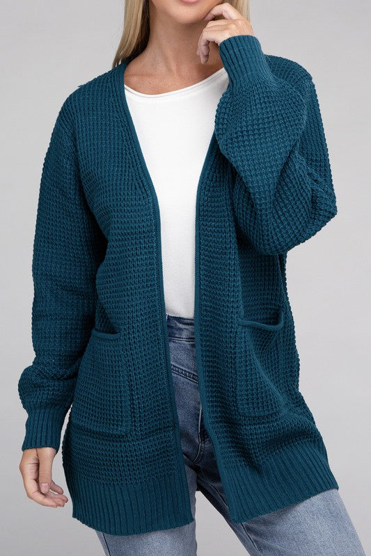 ZENANA Low Gauge Waffle Open Cardigan Sweater