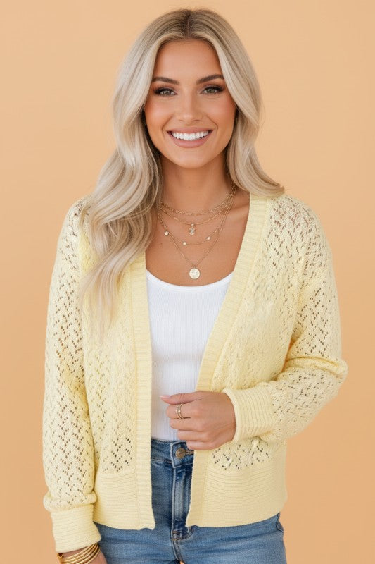 JUNIPER BLVD Solid Pointelle Knit Open Front Cardigan
