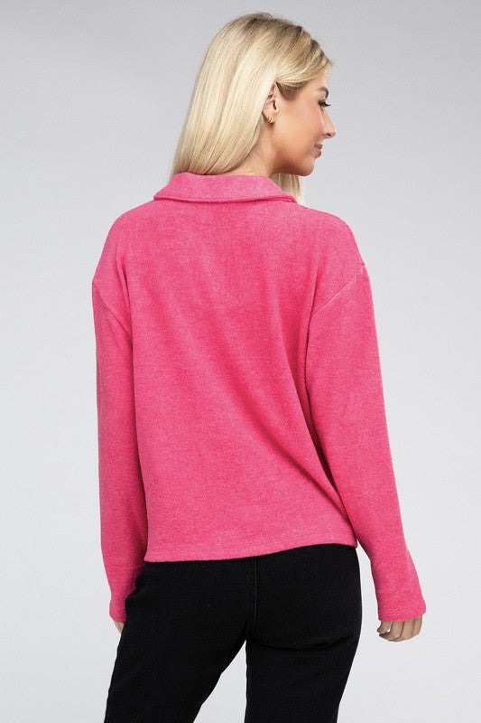 Load image into Gallery viewer, ZENANA Brushed Melange Hacci Collared Sweater
