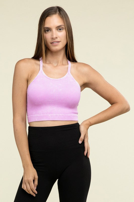 ZENANA Washed Ribbed Seamless Cropped Cami Top