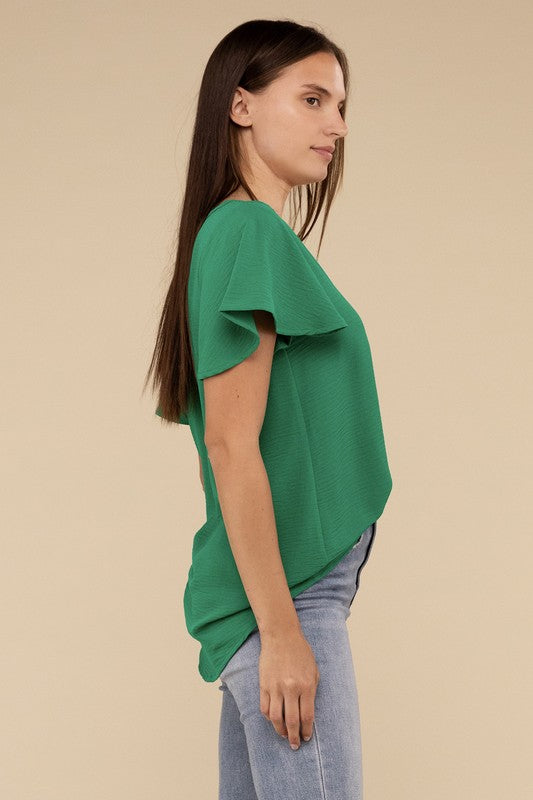 ZENANA Woven Airflow Flutter Sleeve Top