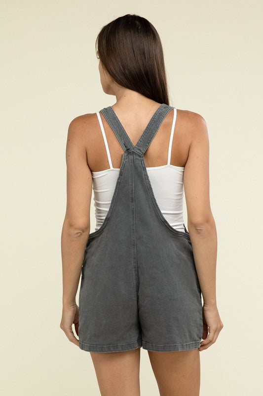 ZENANA Washed Knot Strap Romper