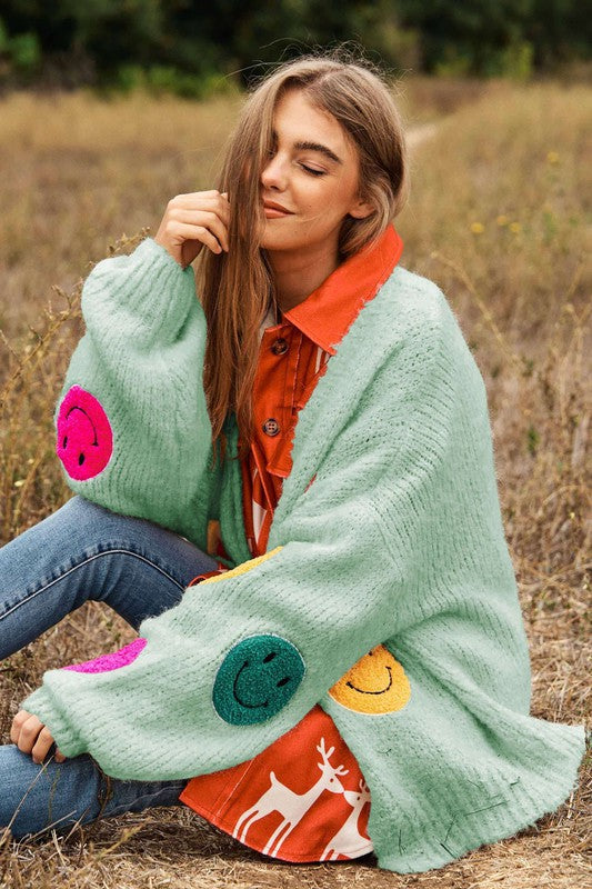 Load image into Gallery viewer, Davi &amp;amp; Dani The Fuzzy Smile Long Bell Sleeve Knit Cardigan
