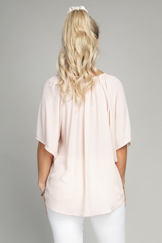 Nuvi Apparel Solid Notched Neck Blouse