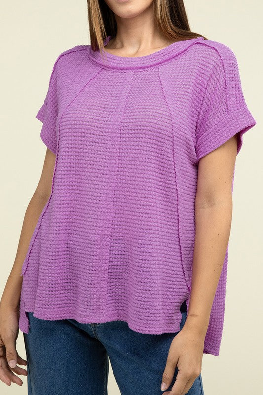 ZENANA Brushed Waffle Exposed-Seam Short Sleeve Top