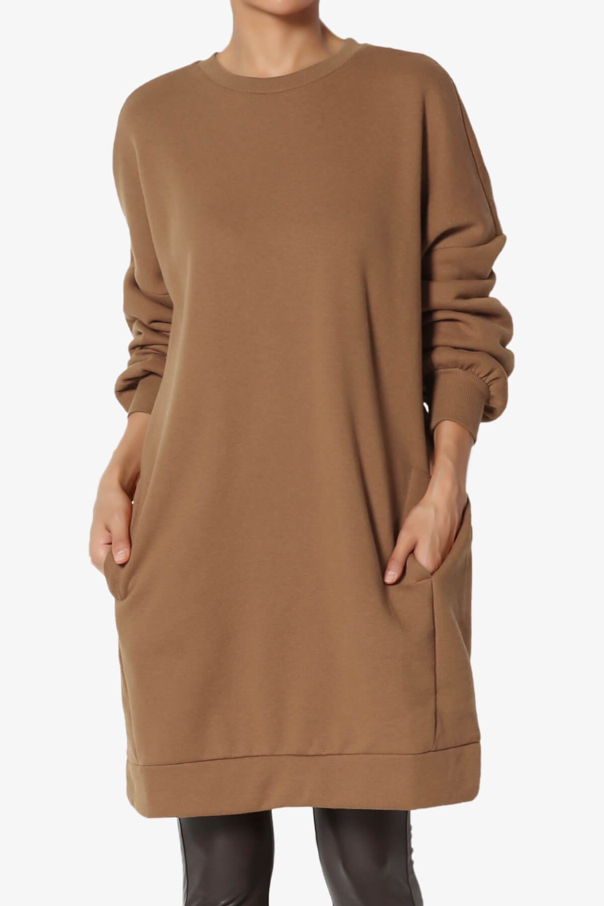 Accie Crew Neck Tunic Sweatshirt DARK CAMEL_1