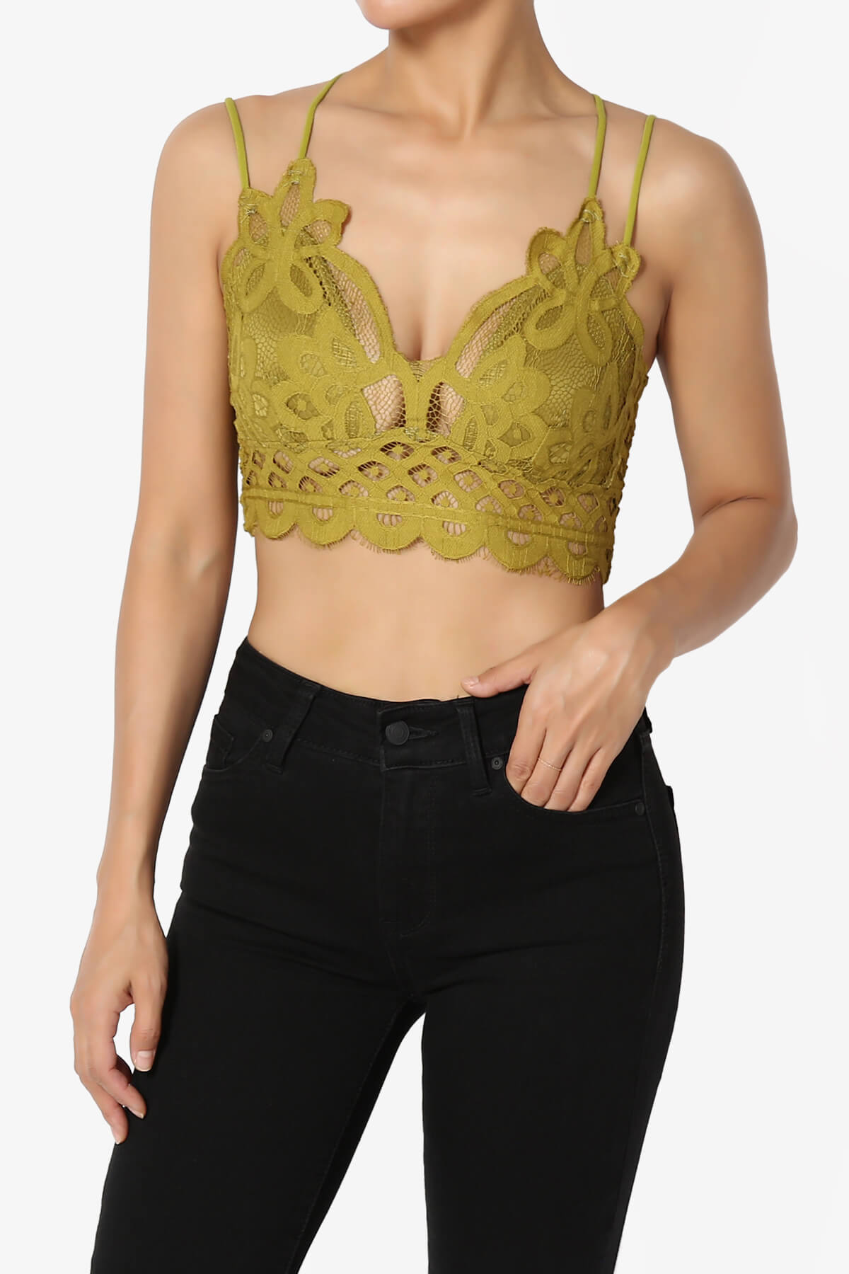 Adella Crochet Lace Bralette OLIVE MUSTARD_1