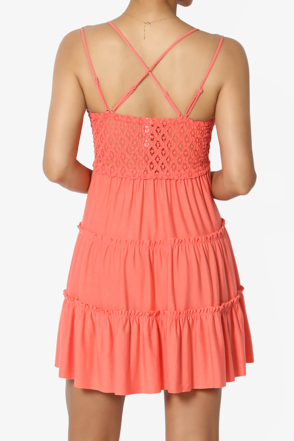 Load image into Gallery viewer, Adella Crochet Lace Ruffle Cami Tunic CORAL_2
