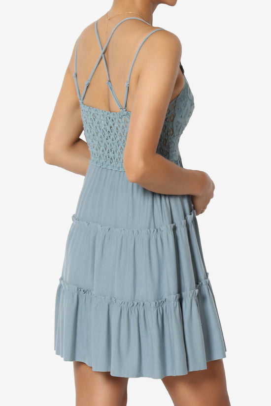 Load image into Gallery viewer, Adella Crochet Lace Ruffle Cami Tunic DUSTY BLUE_4
