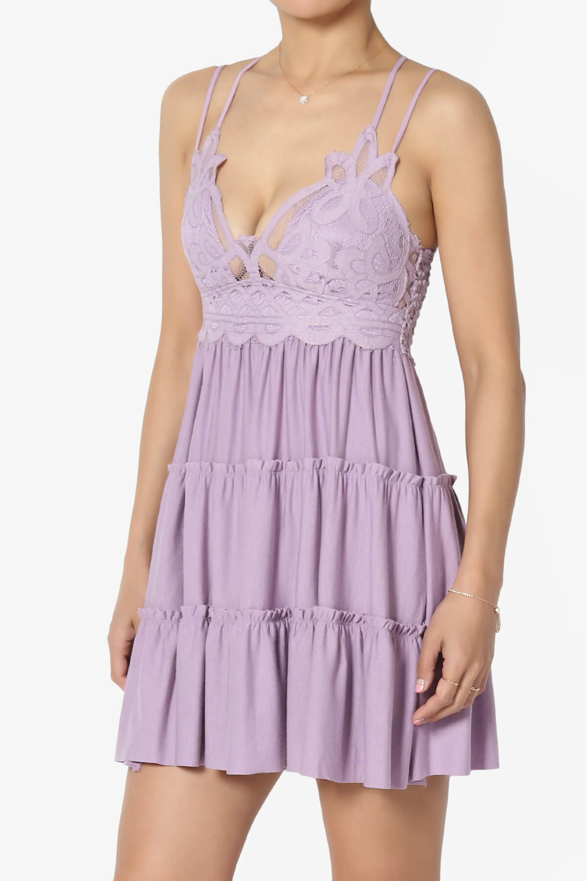 Load image into Gallery viewer, Adella Crochet Lace Ruffle Cami Tunic DUSTY LAVENDER_3
