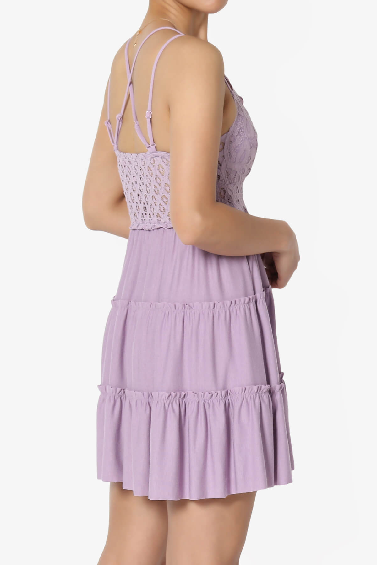 Load image into Gallery viewer, Adella Crochet Lace Ruffle Cami Tunic DUSTY LAVENDER_4

