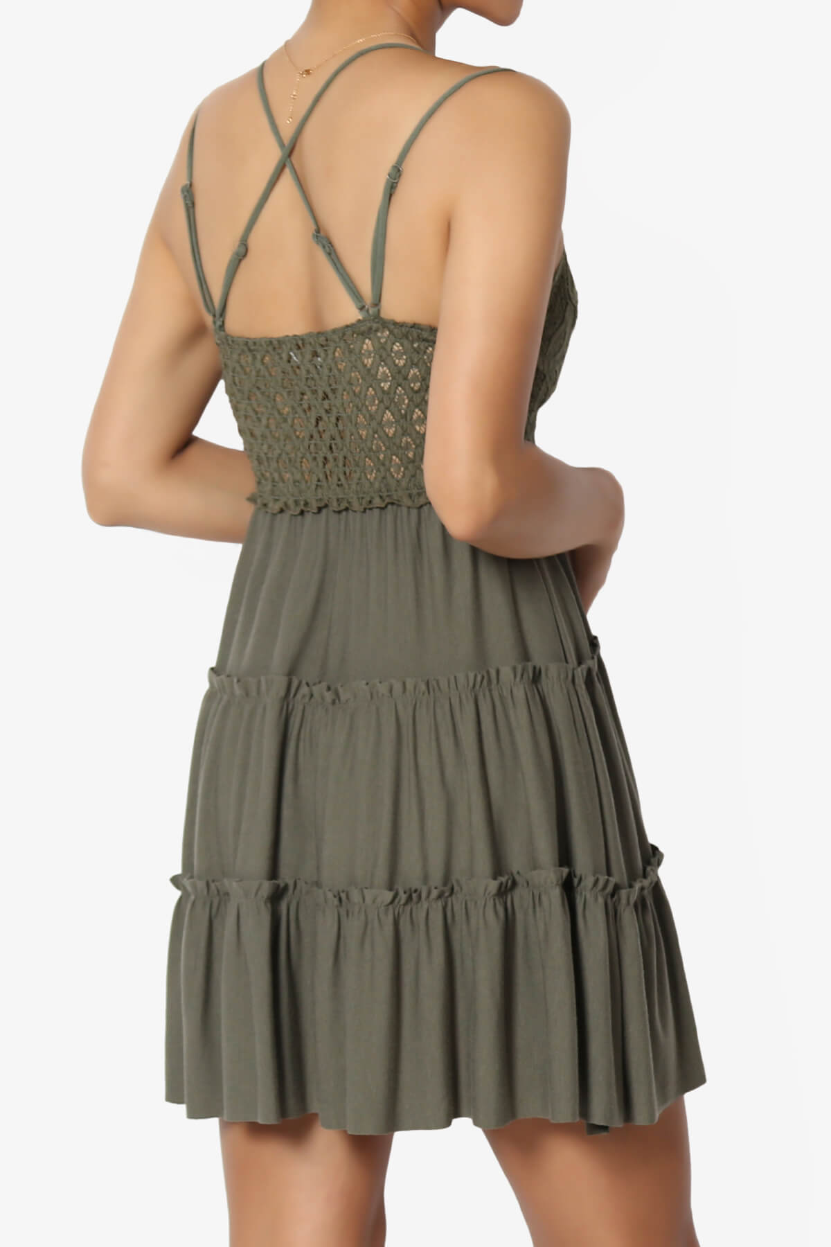 Load image into Gallery viewer, Adella Crochet Lace Ruffle Cami Tunic DUSTY OLIVE_4
