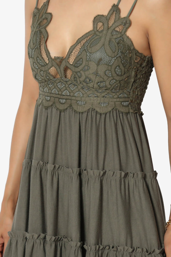 Load image into Gallery viewer, Adella Crochet Lace Ruffle Cami Tunic DUSTY OLIVE_5
