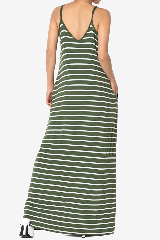 Adilette Striped Cami Maxi Dress ARMY GREEN_2