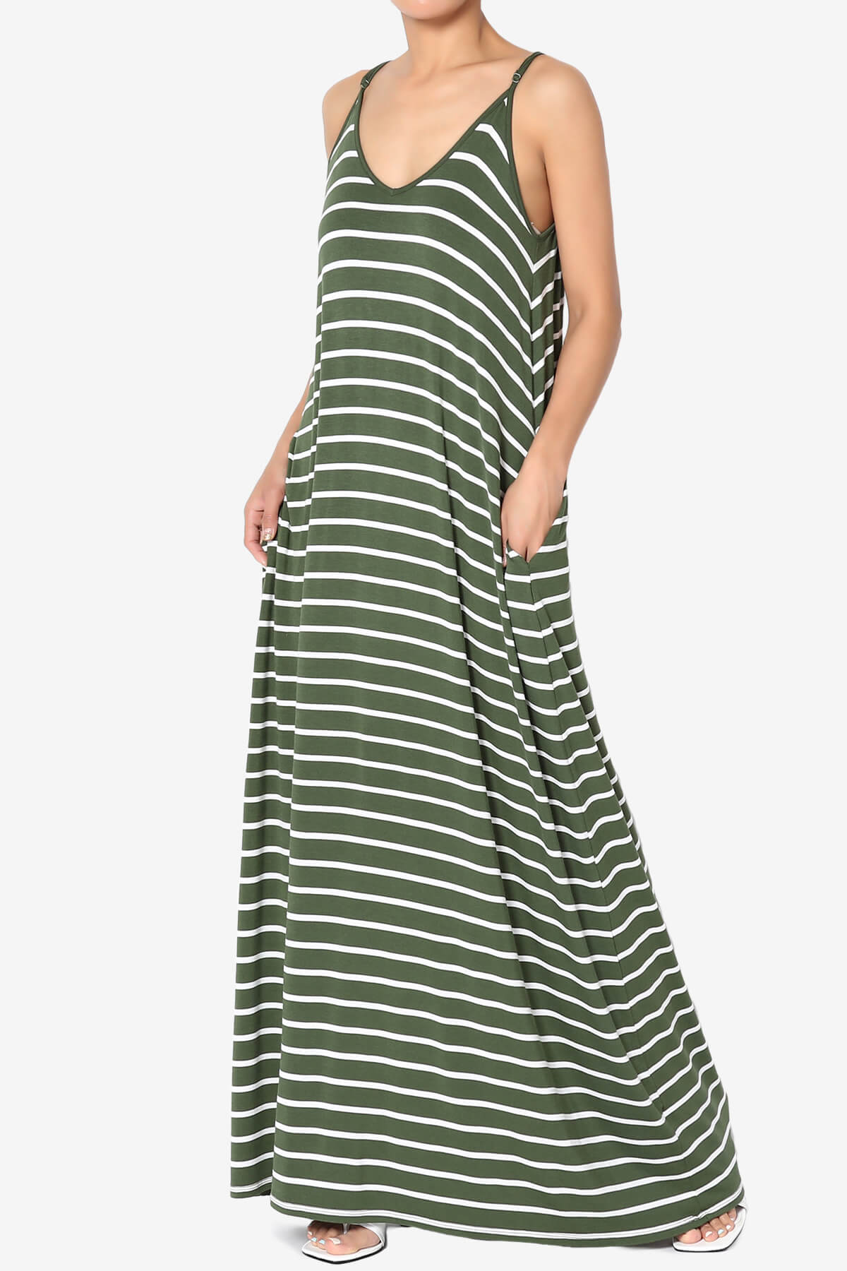 Adilette Striped Cami Maxi Dress ARMY GREEN_3