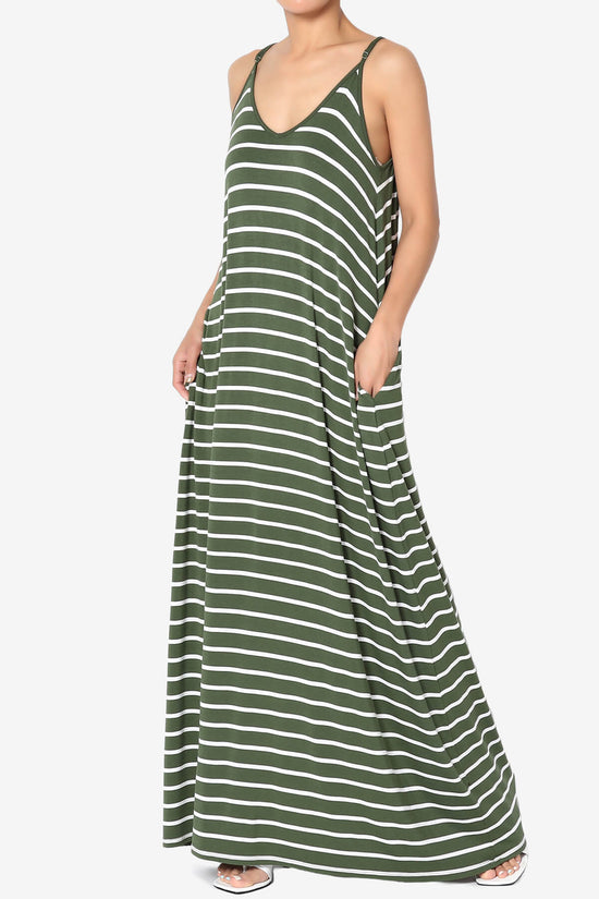 Adilette Striped Cami Maxi Dress ARMY GREEN_3