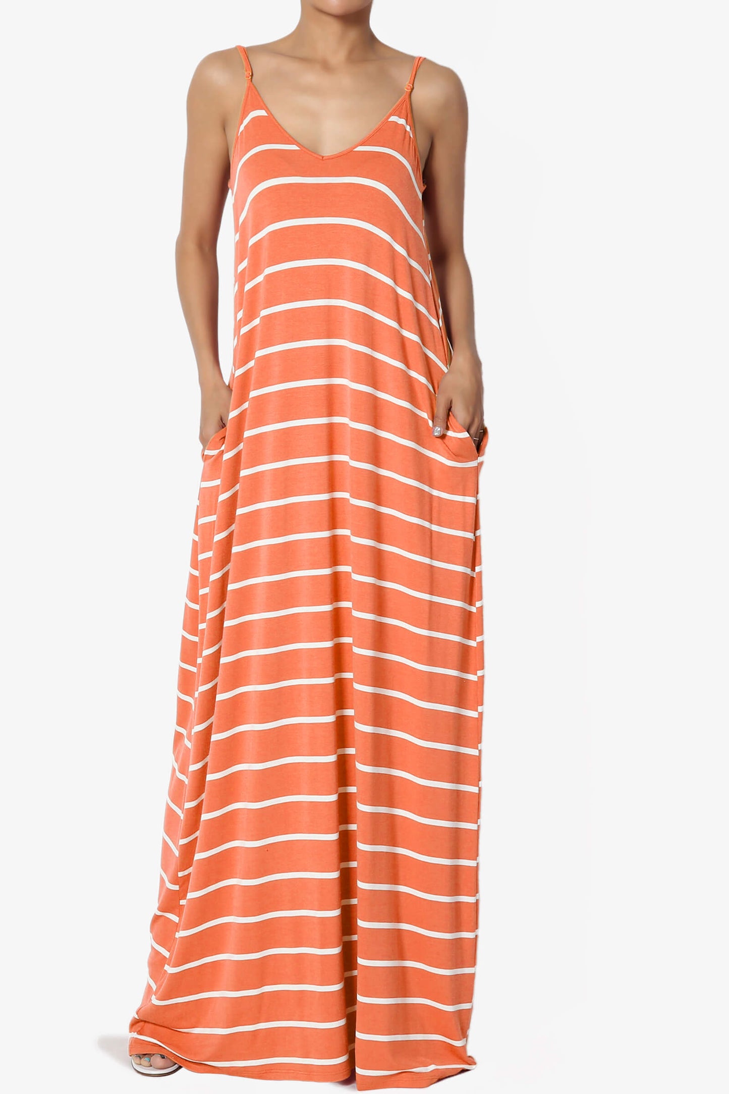 Adilette Striped Cami Maxi Dress ASH COPPER_1