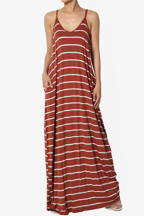 Adilette Striped Cami Maxi Dress DARK RUST_1