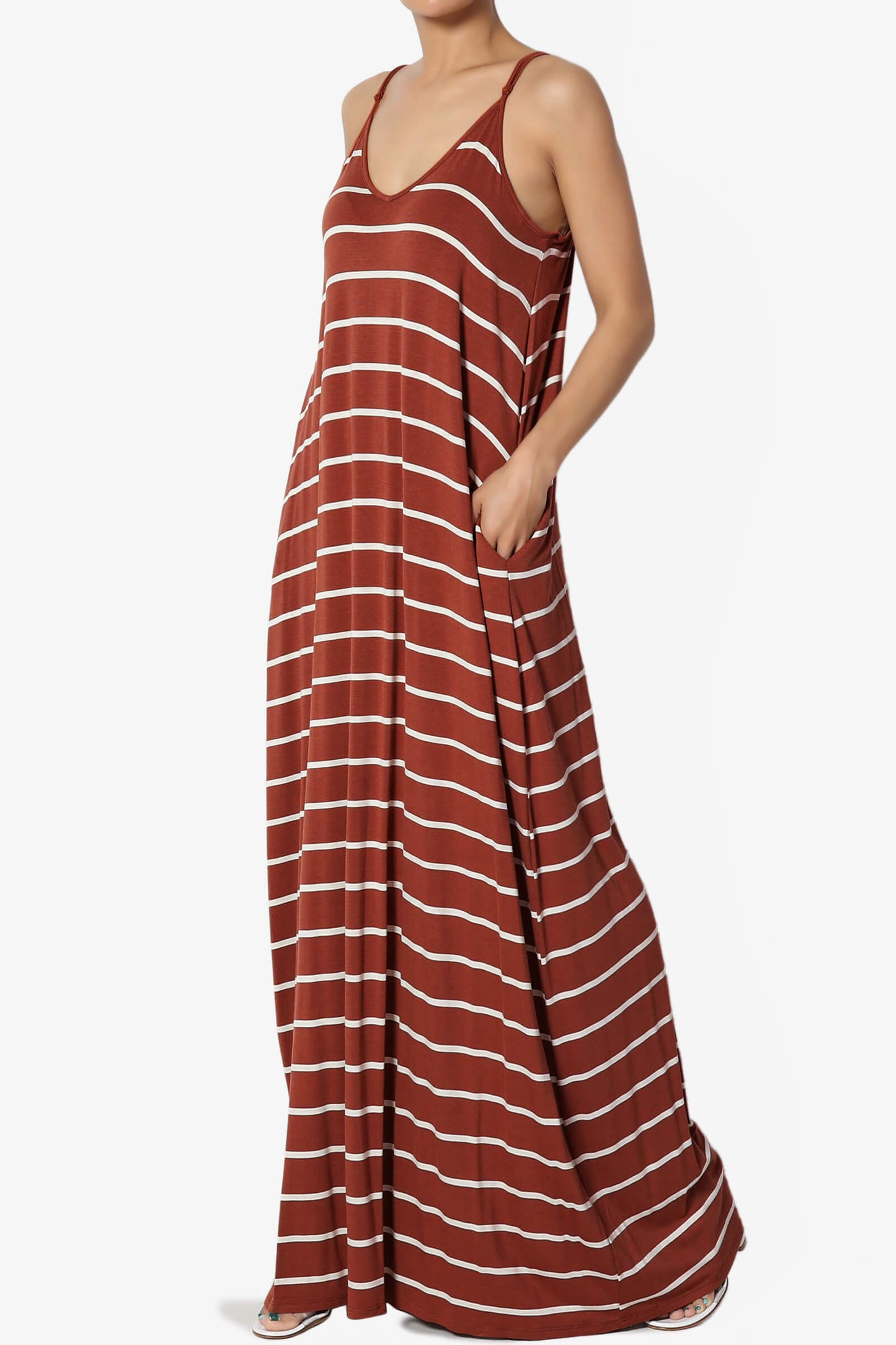 Adilette Striped Cami Maxi Dress DARK RUST_3