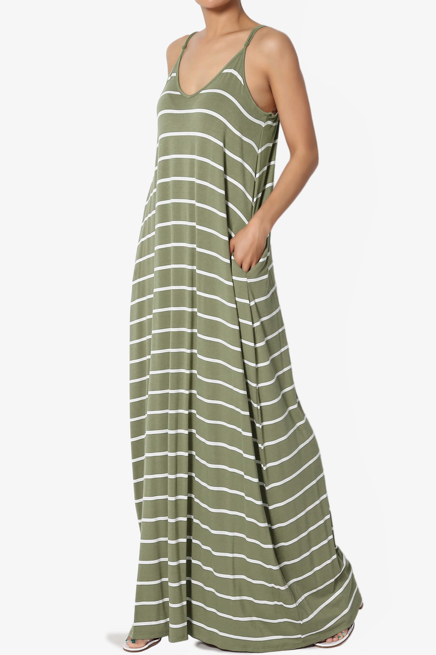 Adilette Striped Cami Maxi Dress DUSTY OLIVE_3