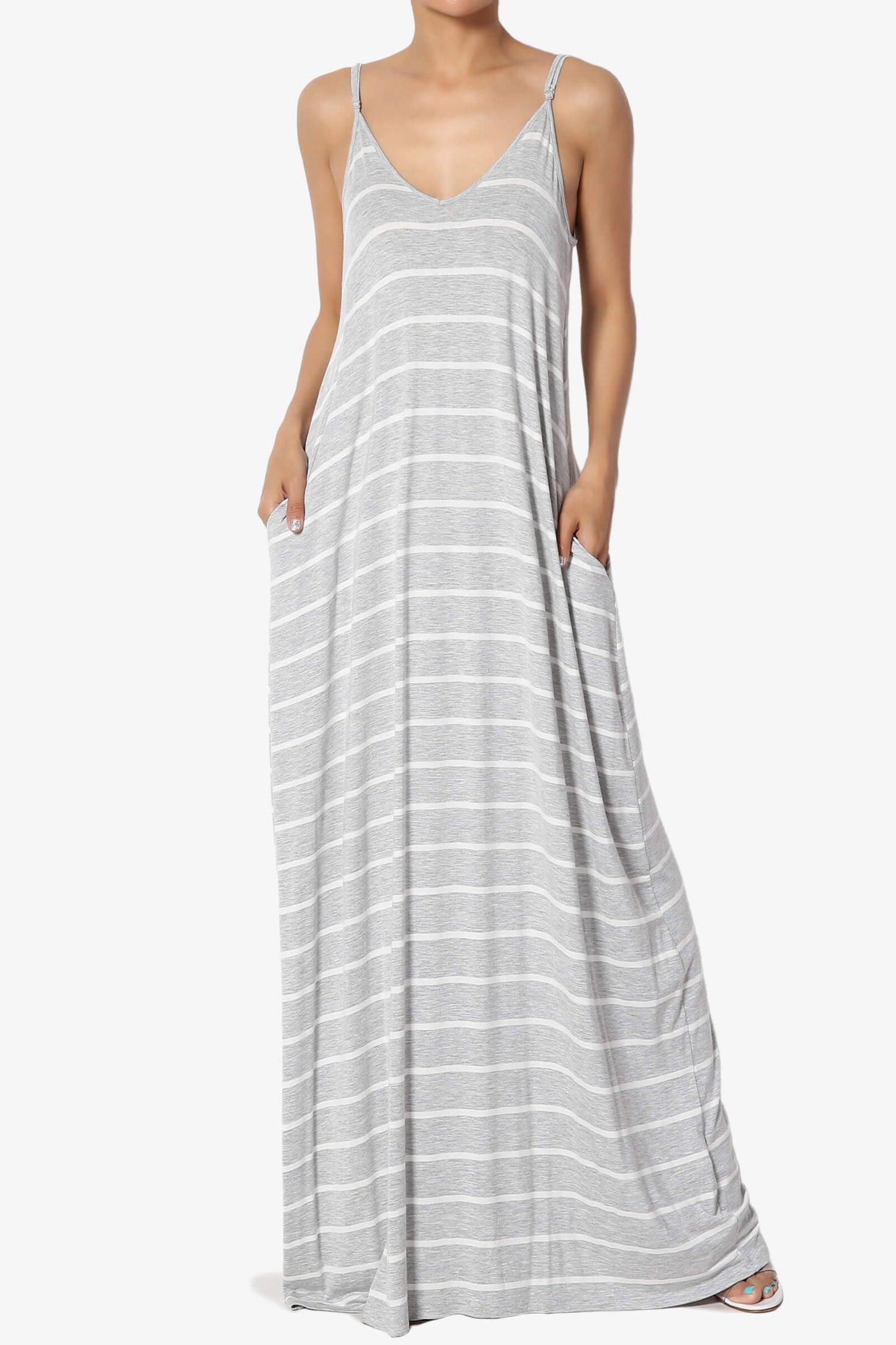 Adilette Striped Cami Maxi Dress HEATHER GREY_1