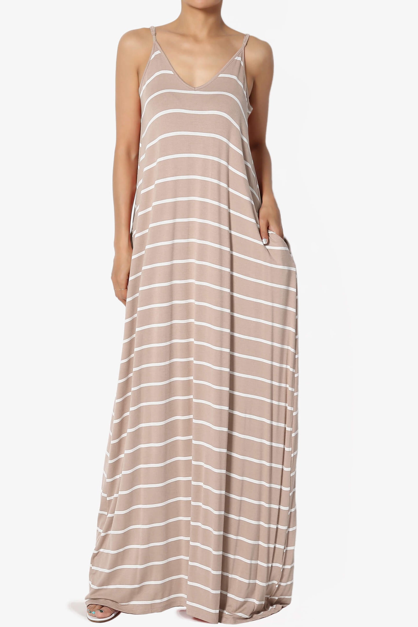 Adilette Striped Cami Maxi Dress LIGHT MOCHA_1