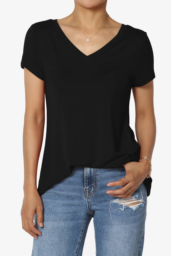 Agree V-Neck Short Sleeve T-Shirt BLACK_1