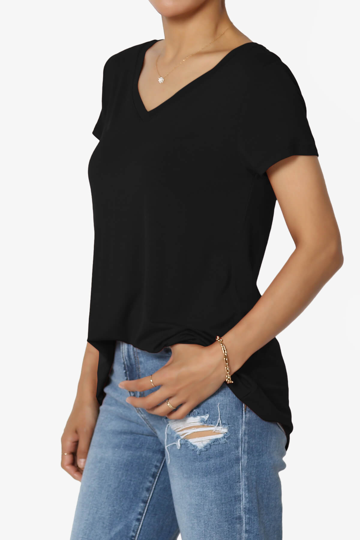 Agree V-Neck Short Sleeve T-Shirt BLACK_3