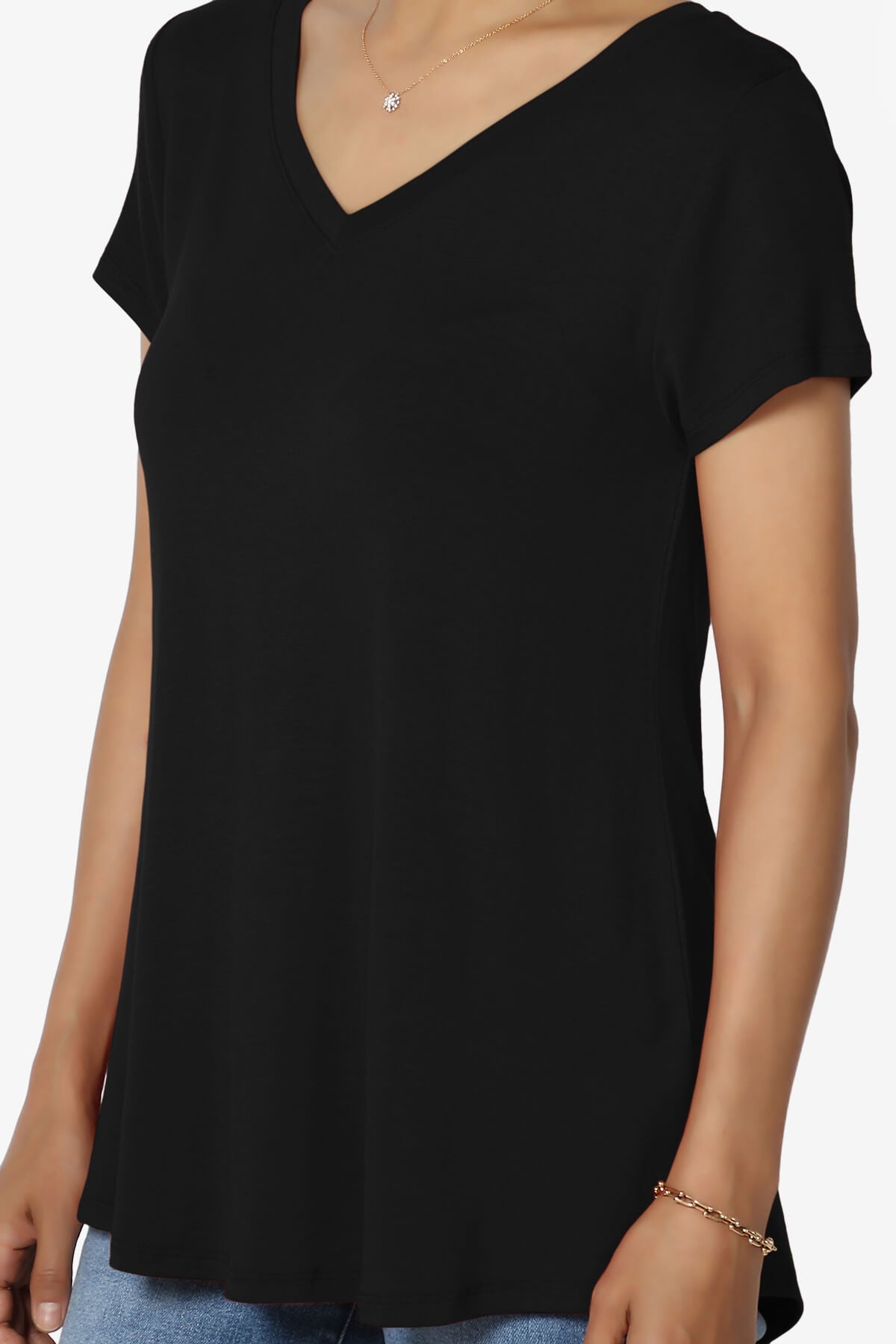 Agree V-Neck Short Sleeve T-Shirt BLACK_5