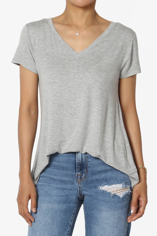 Agree V-Neck Short Sleeve T-Shirt HEATHER GREY_1