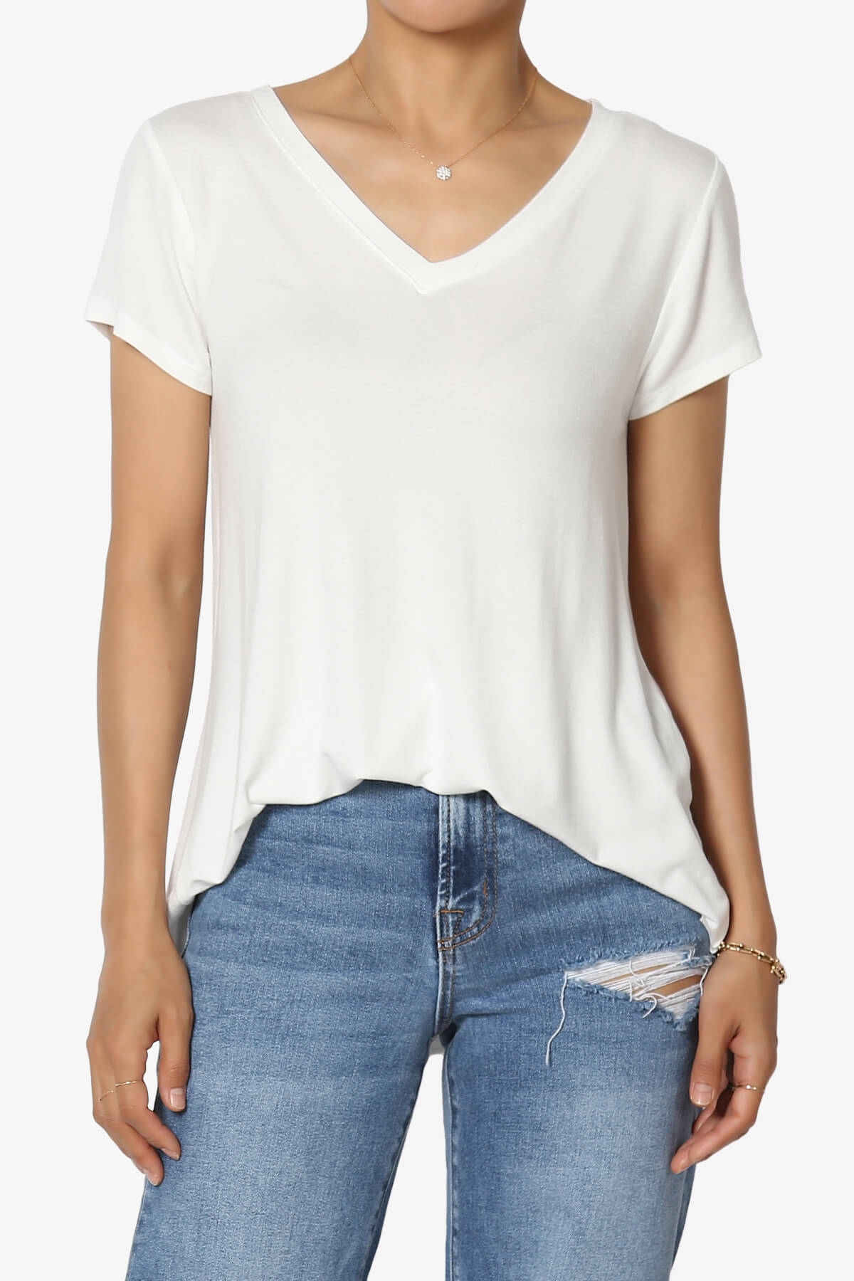 Agree V-Neck Short Sleeve T-Shirt IVORY_1