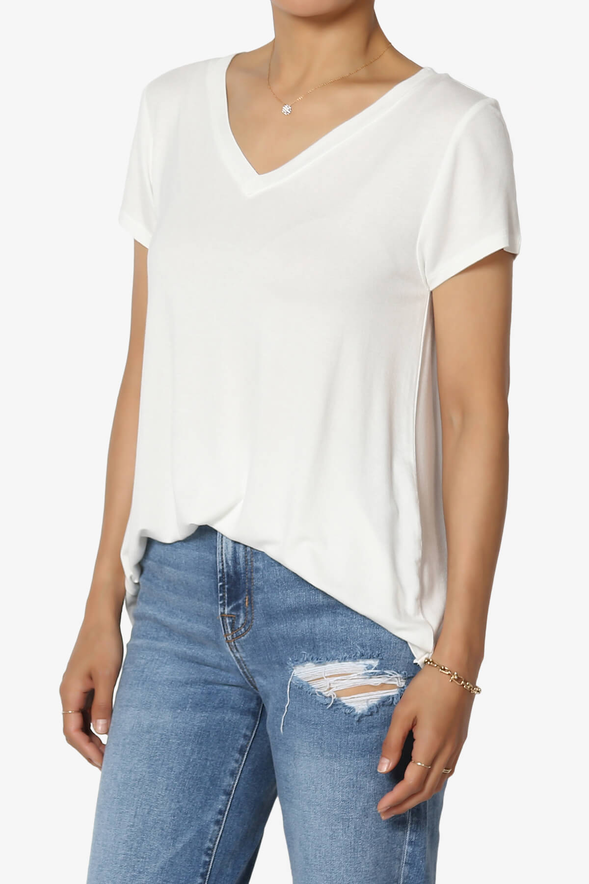 Agree V-Neck Short Sleeve T-Shirt IVORY_3