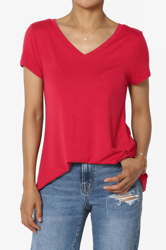 Agree V-Neck Short Sleeve T-Shirt RED_1