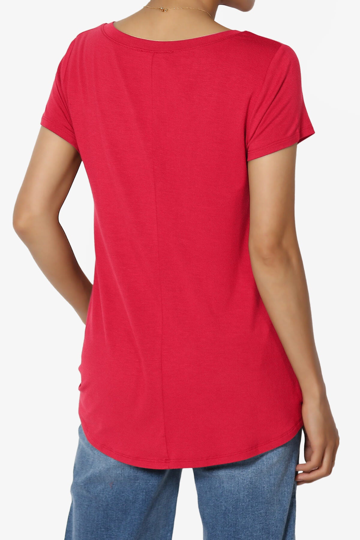 Agree V-Neck Short Sleeve T-Shirt RED_2