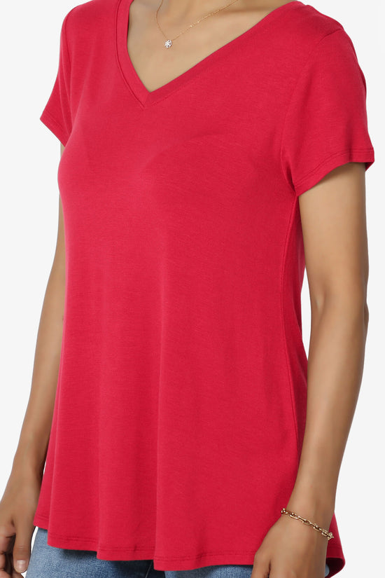 Agree V-Neck Short Sleeve T-Shirt RED_5