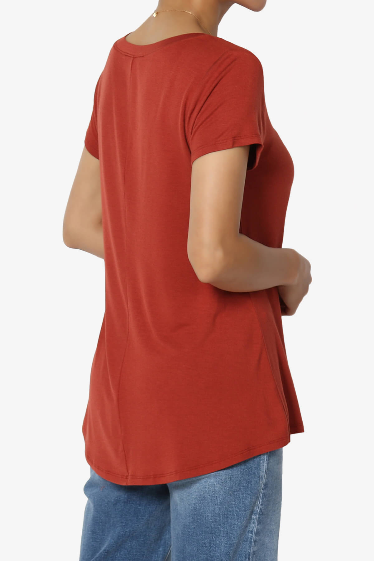 Agree V-Neck Short Sleeve T-Shirt RUST_4