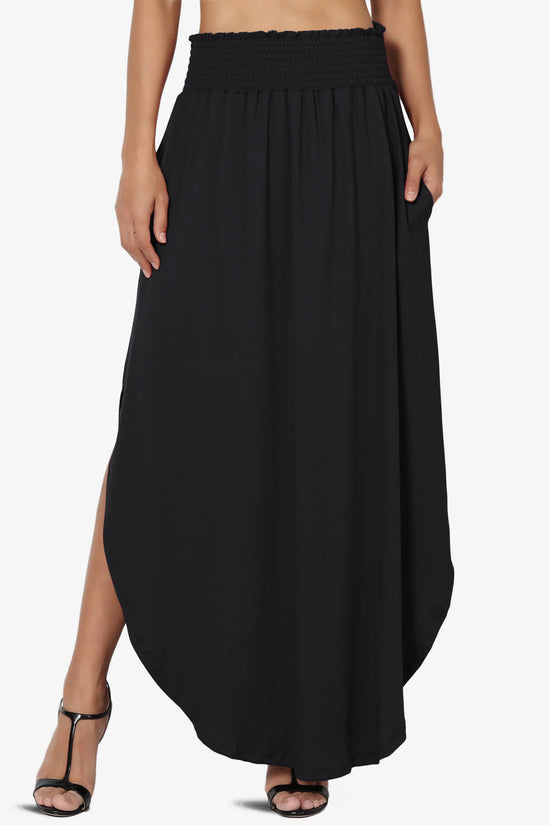 Load image into Gallery viewer, Alisah Smocked Waist Pocket Slit Maxi Skirt BLACK_1
