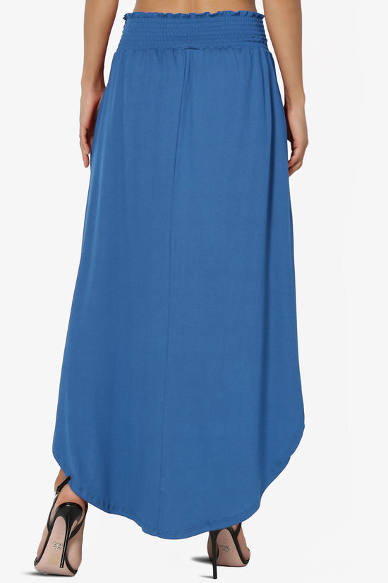 Alisah Smocked Waist Pocket Slit Maxi Skirt BLUE_2