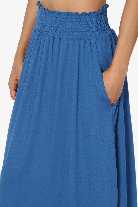 Alisah Smocked Waist Pocket Slit Maxi Skirt BLUE_5