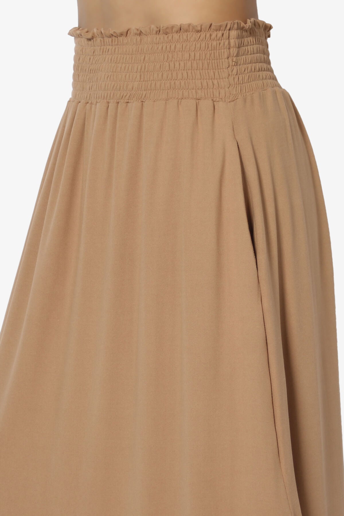 Alisah Smocked Waist Pocket Slit Maxi Skirt CAMEL_5