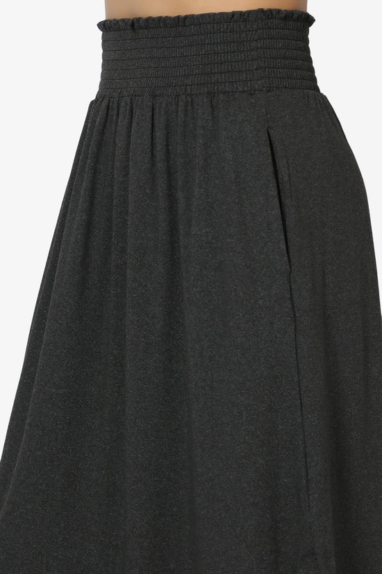 Alisah Smocked Waist Pocket Slit Maxi Skirt CHARCOAL_5