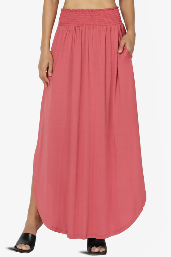 Load image into Gallery viewer, Alisah Smocked Waist Pocket Slit Maxi Skirt CRANBERRY_1
